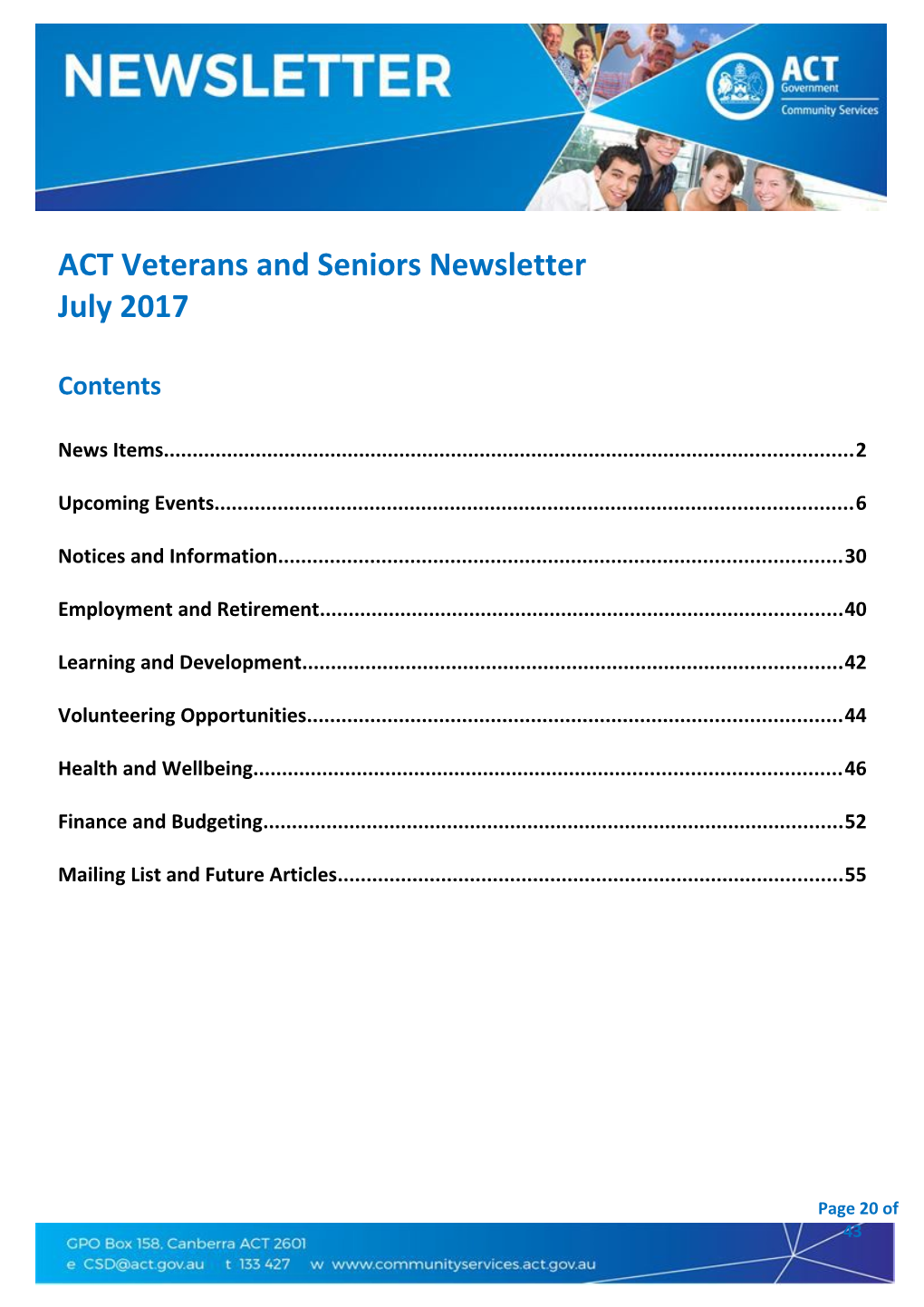 ACT Veterans and Seniors Newsletter July 2017