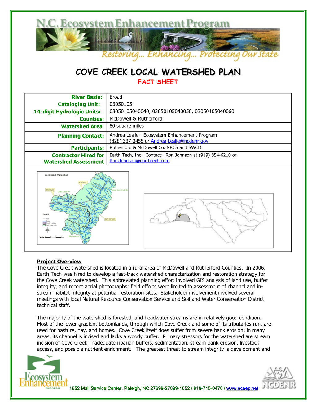 Cove Creek Local Watershed Plan