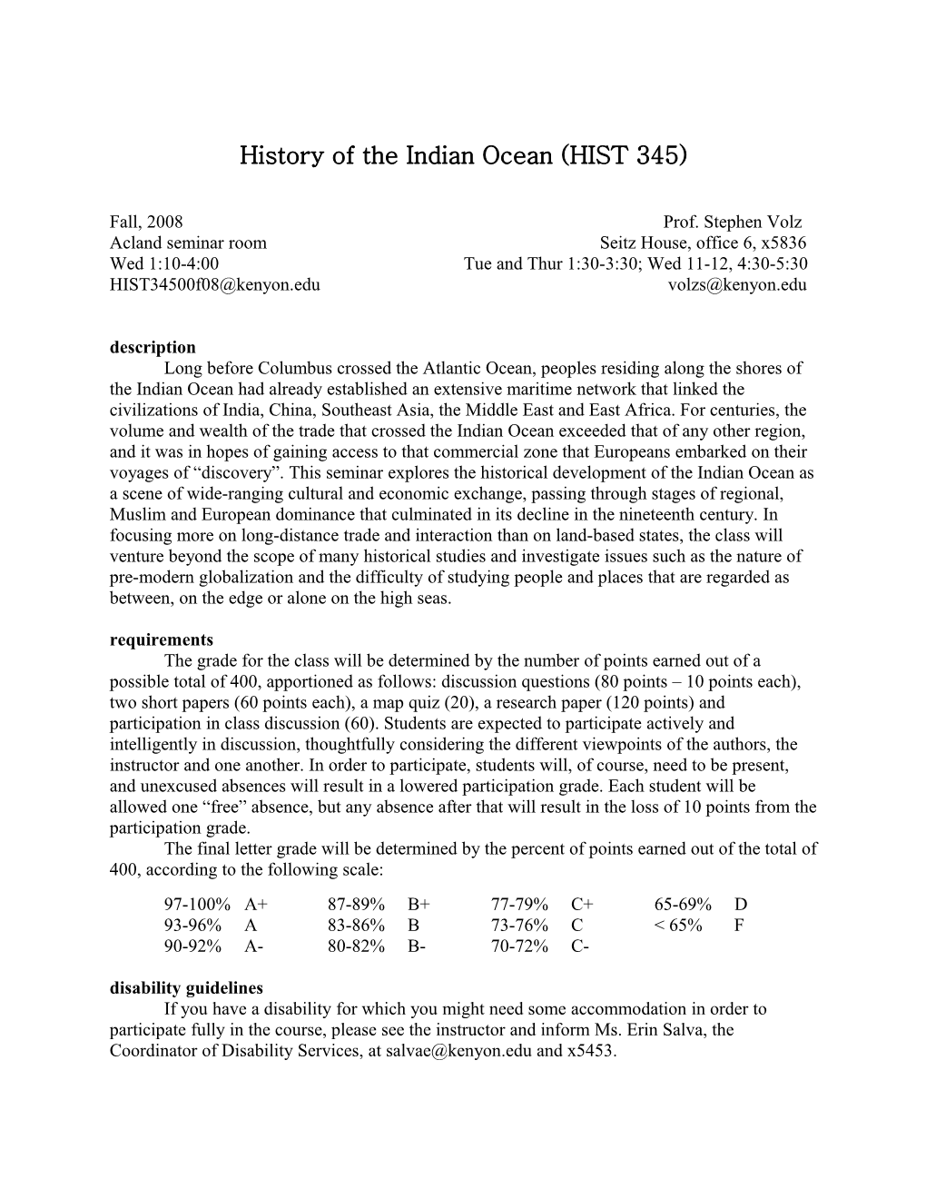 History of the Indian Ocean (HIST 345)
