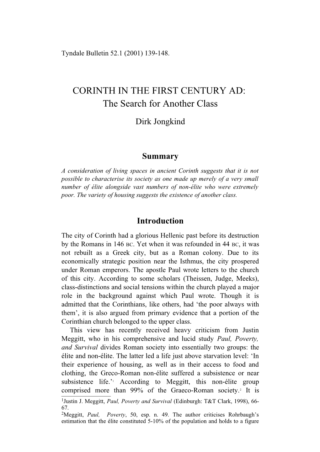 Houses and Households in Corinth in the First Century AD