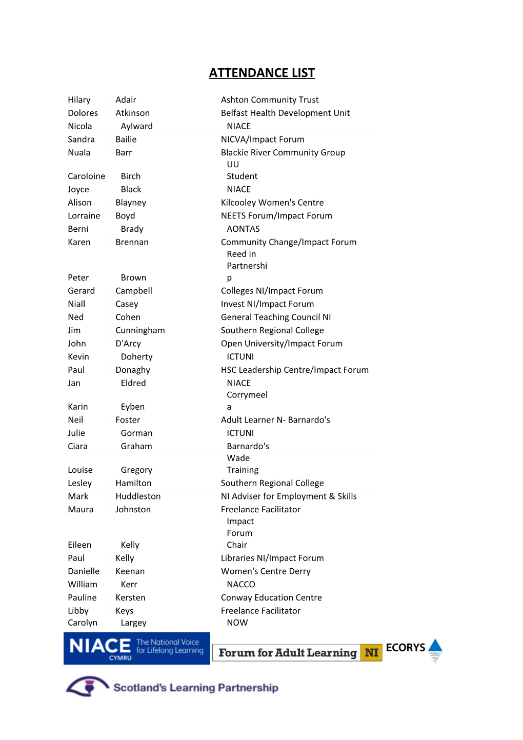 Attendance List