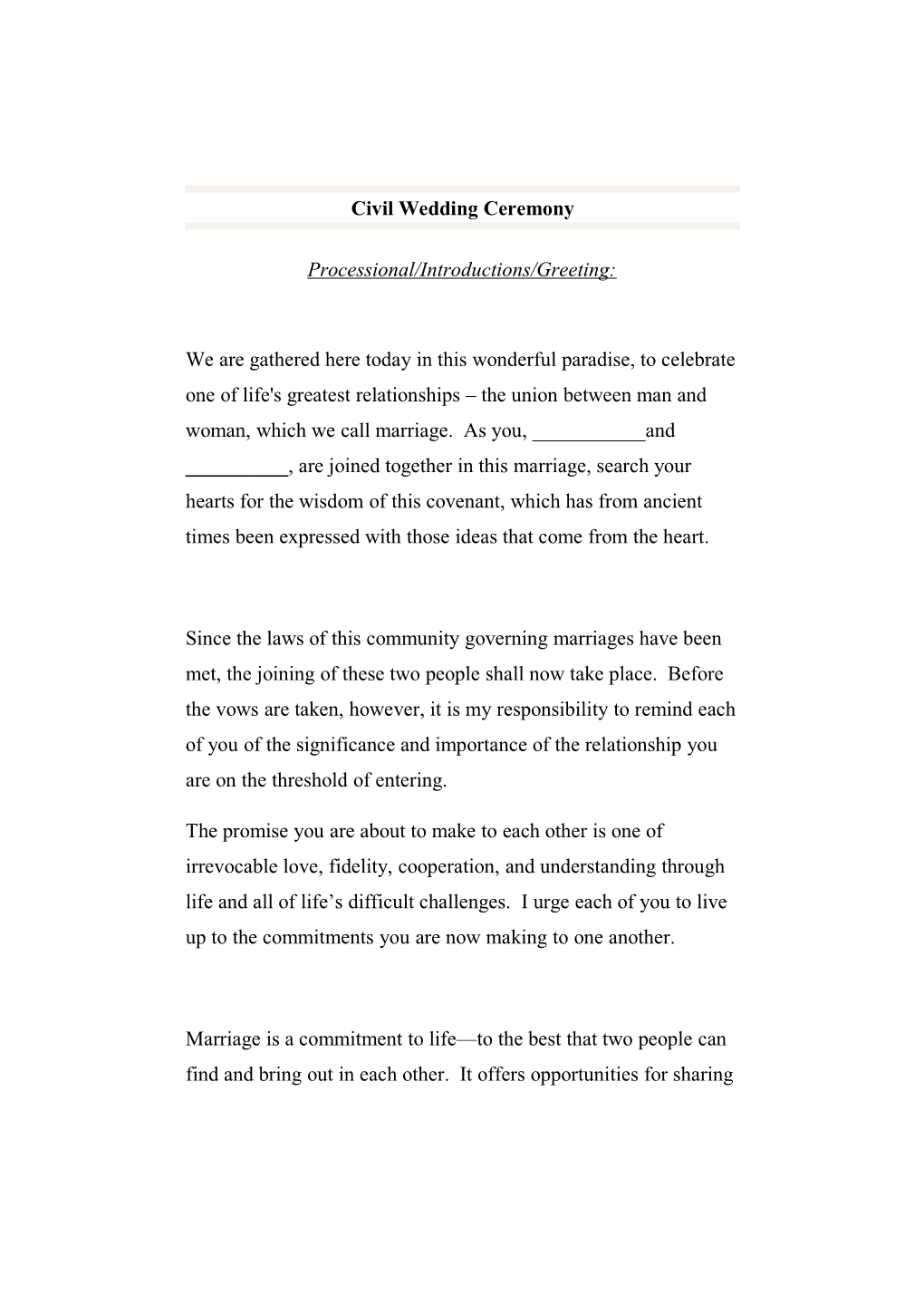 Civil Wedding Ceremony