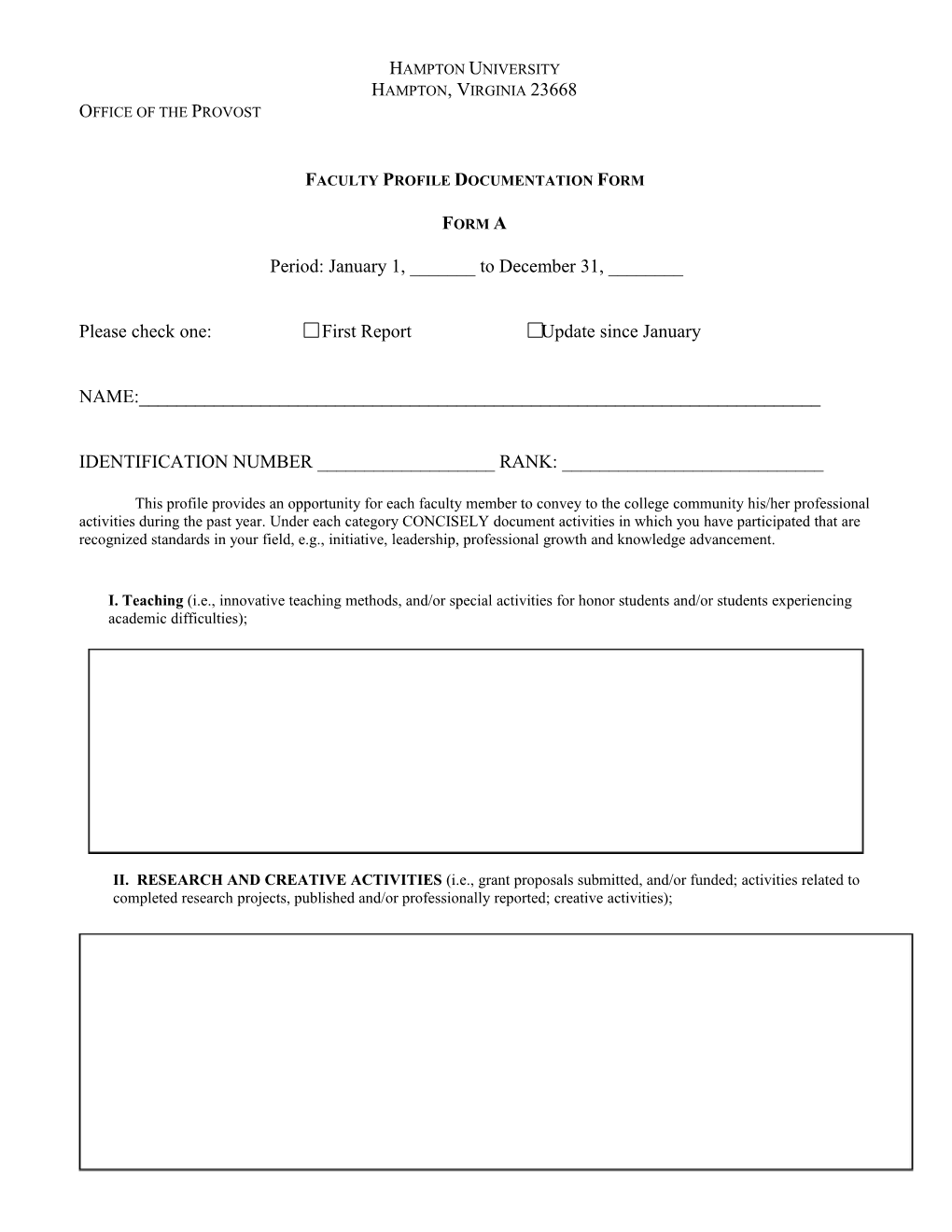 Faculty Profile Documentation Form