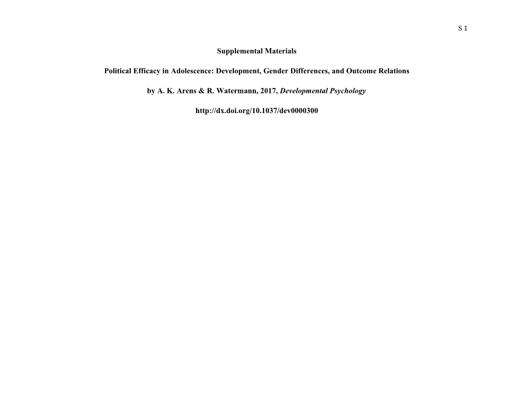 Political Efficacy in Adolescence: Development, Gender Differences, and Outcome Relations