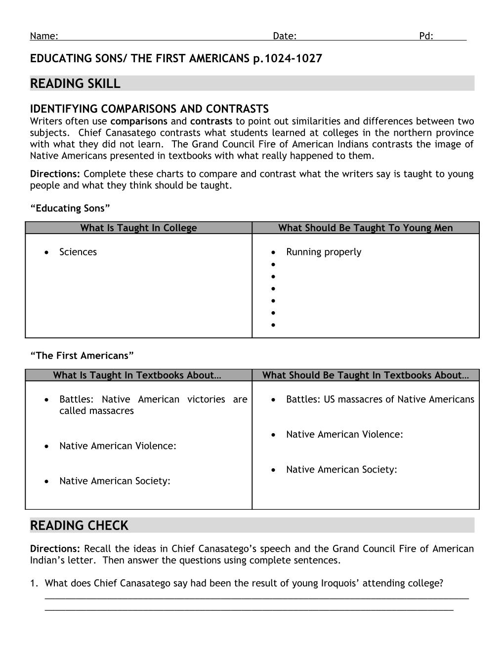 EDUCATING SONS/ the FIRST AMERICANS P.1024-1027