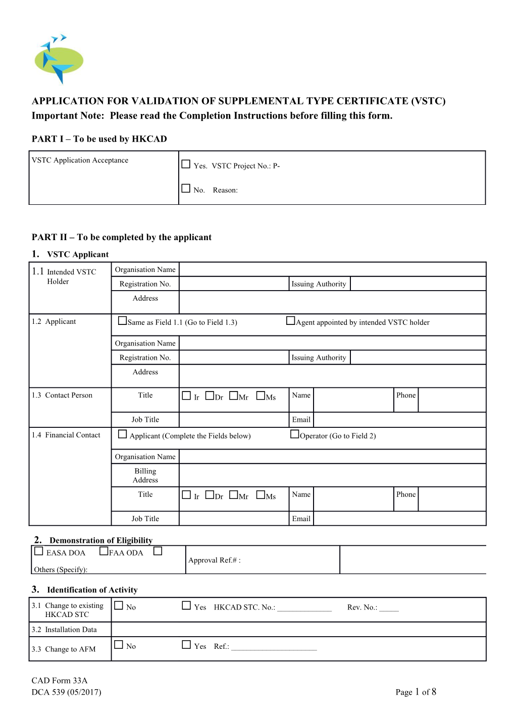 Application for Validation of Supplemental Type Certificate (Vstc)