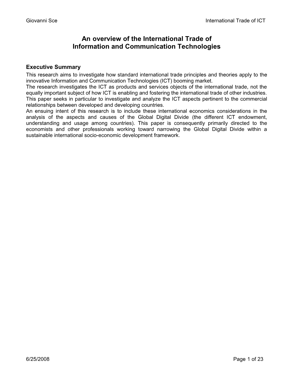 Overview of Information and Communication Technologies in International Trade
