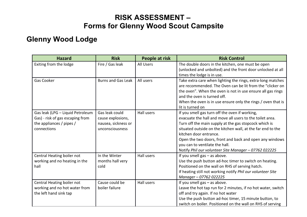 Forms for Glenny Wood Scout Campsite