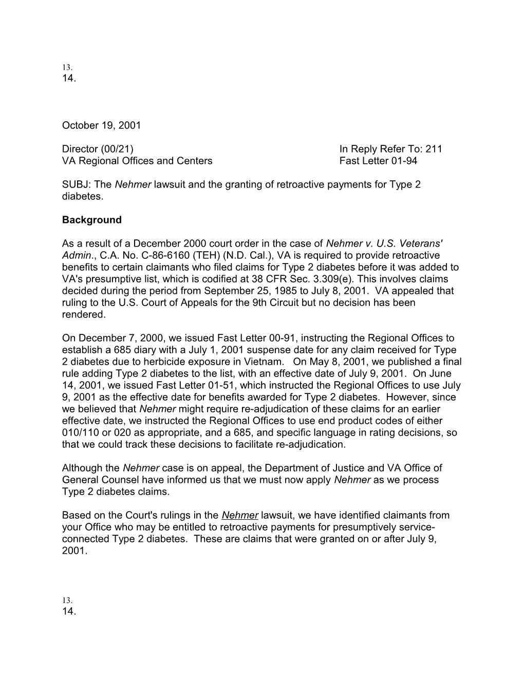 VA Regional Offices and Centersfast Letter 01-94