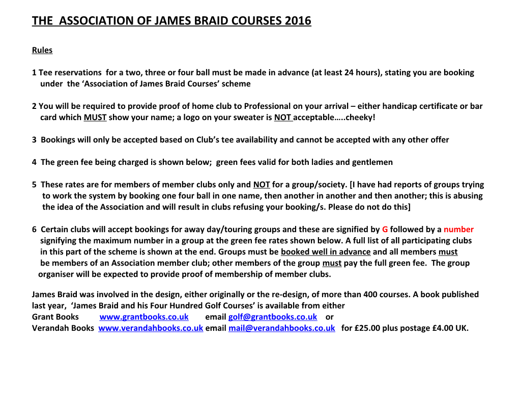 The Association of James Braid Courses 2016