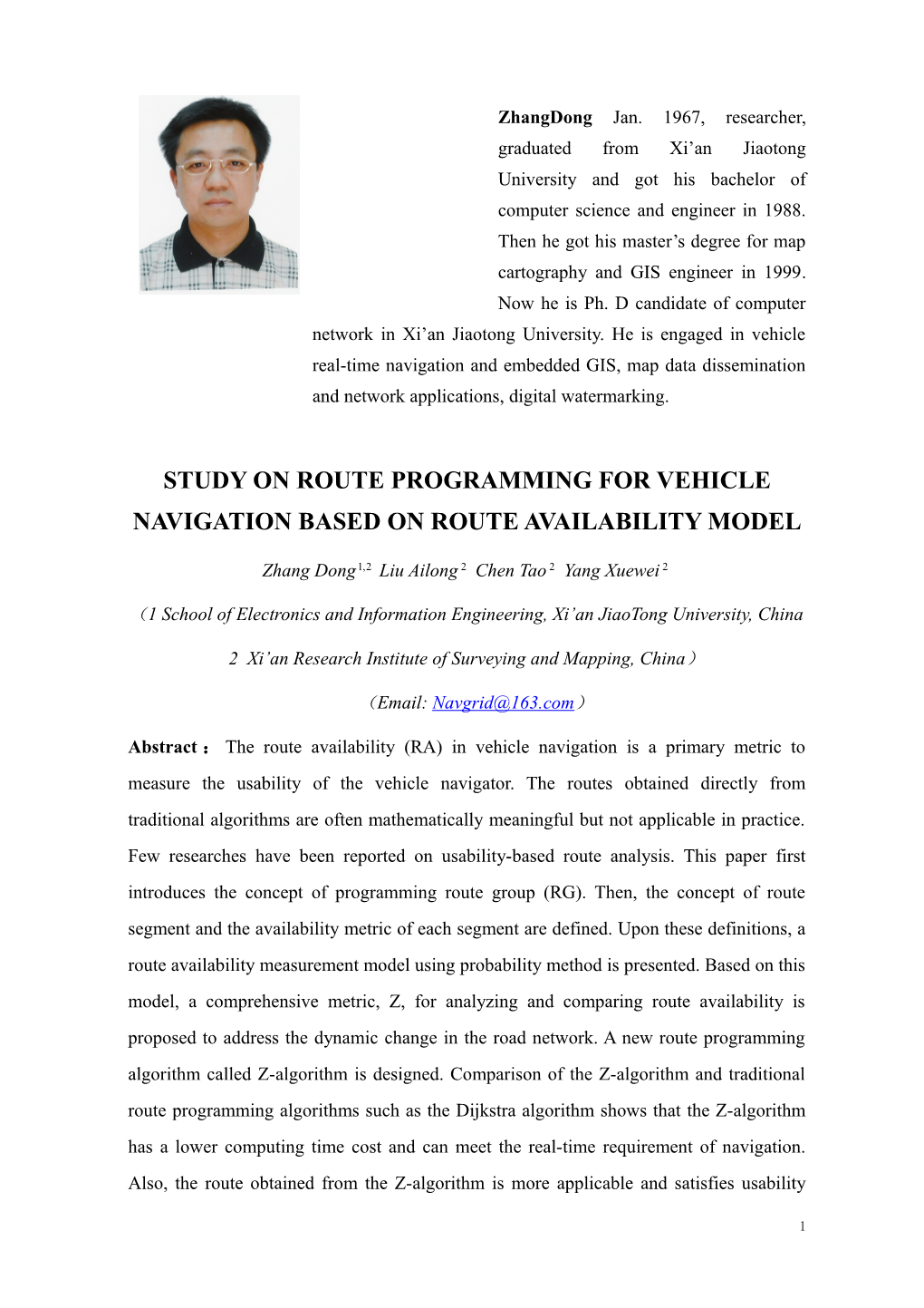 Study on Route Programming for Vehicle Navigation Based on Route Availability Model