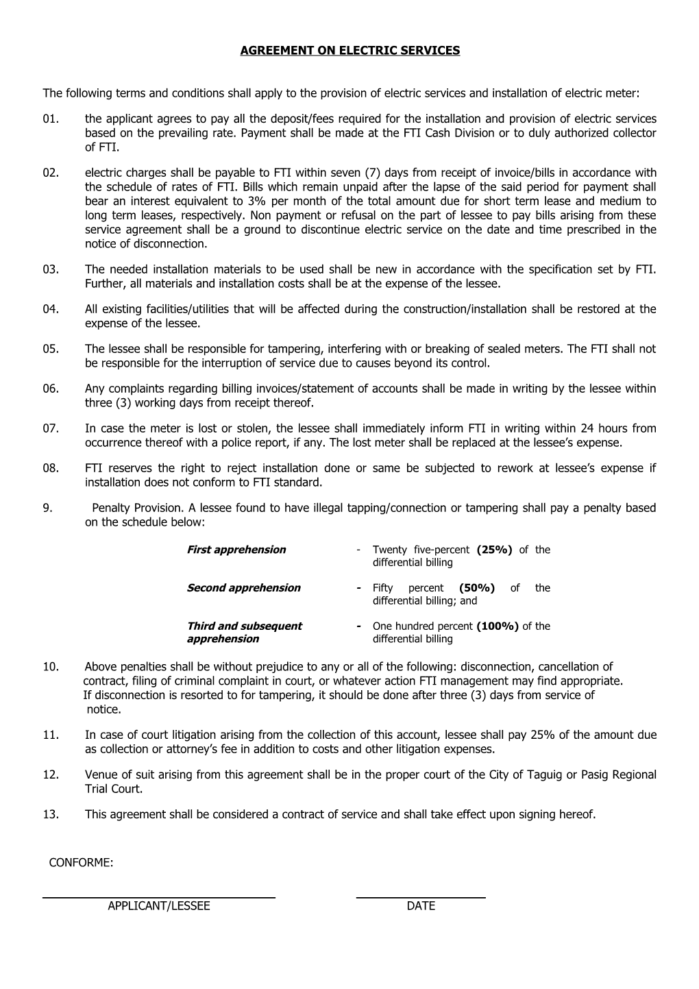 Agreement of Electric Services