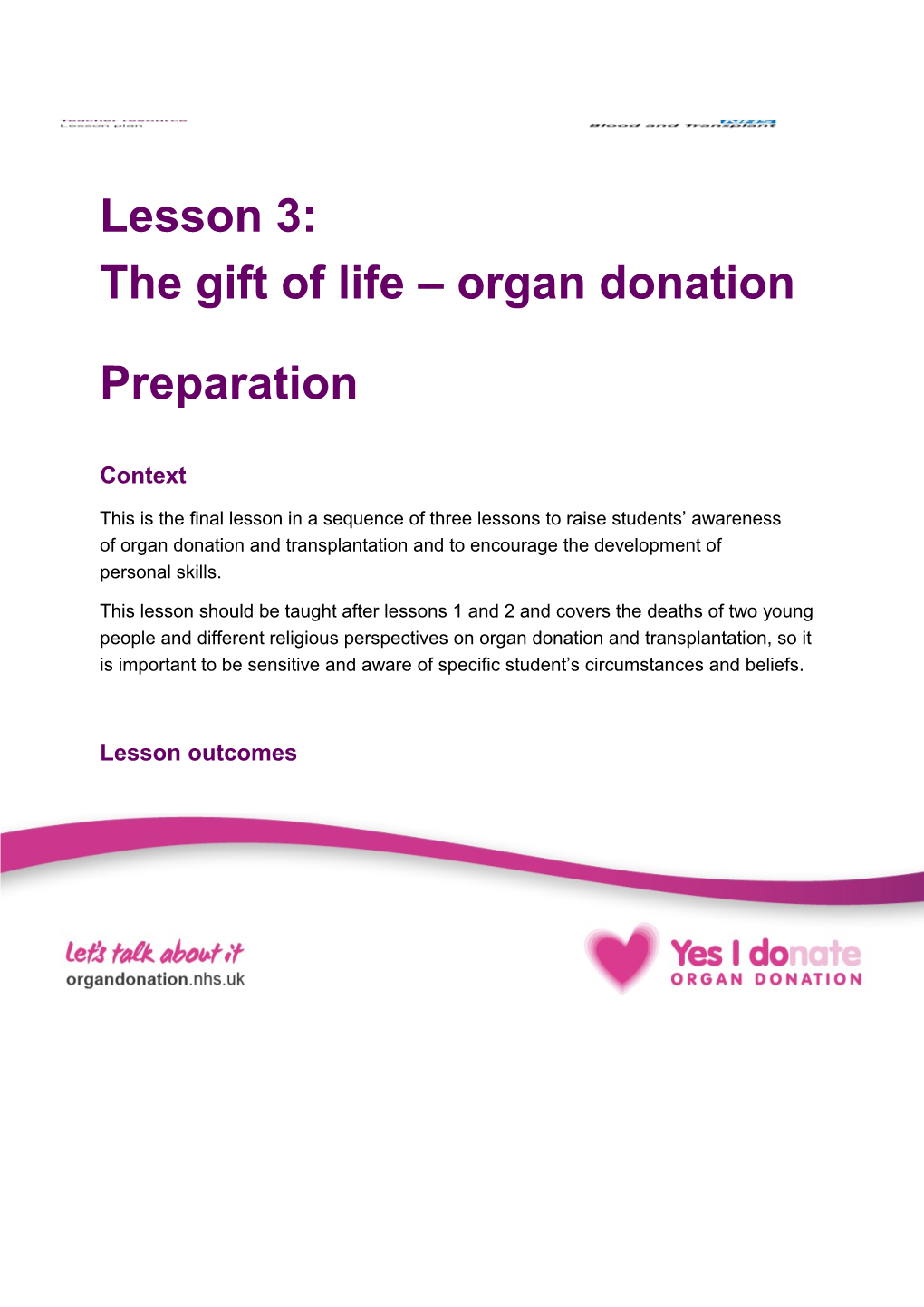 Lesson 3: the Gift of Life Organ Donation