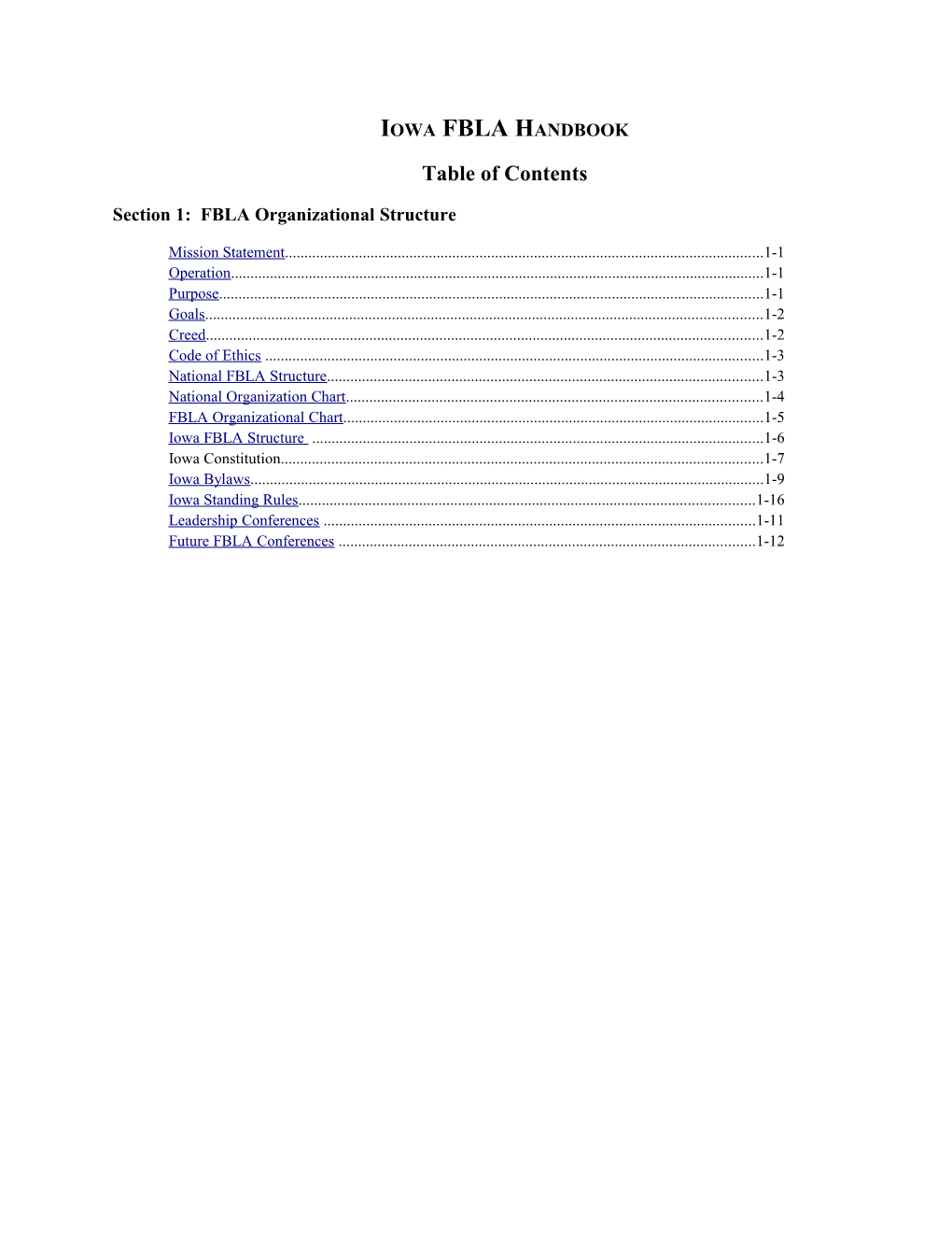 Section 1: FBLA Organizational Structure