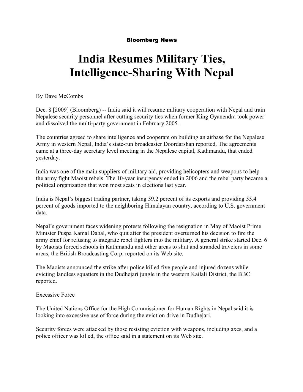 India Resumes Military Ties