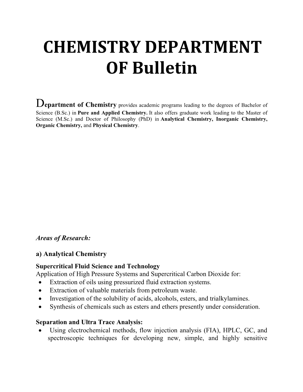 CHEMISTRYDEPARTMENTOF Bulletin