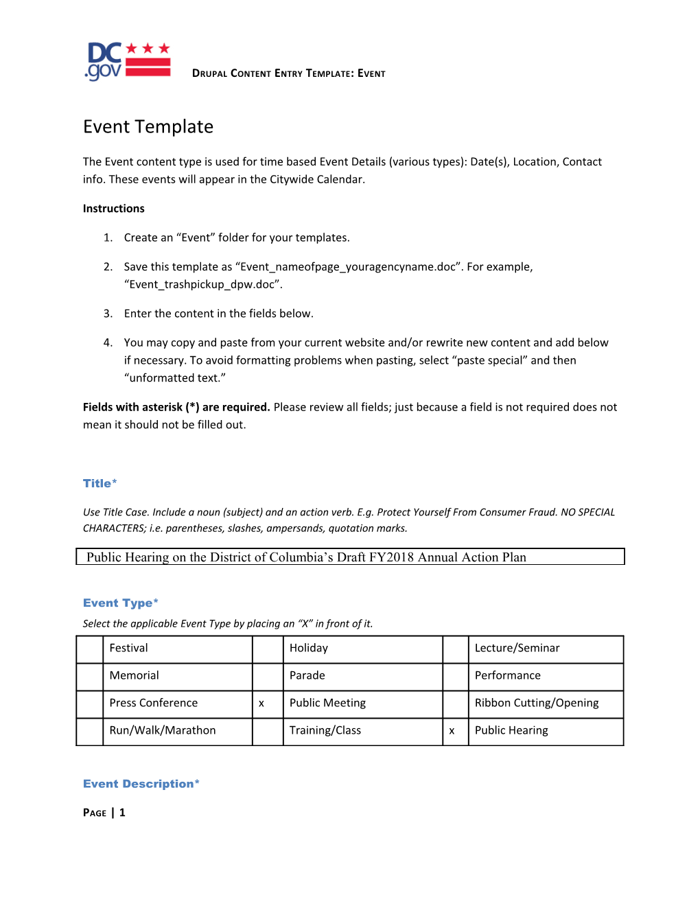 Content Entry Template: Event