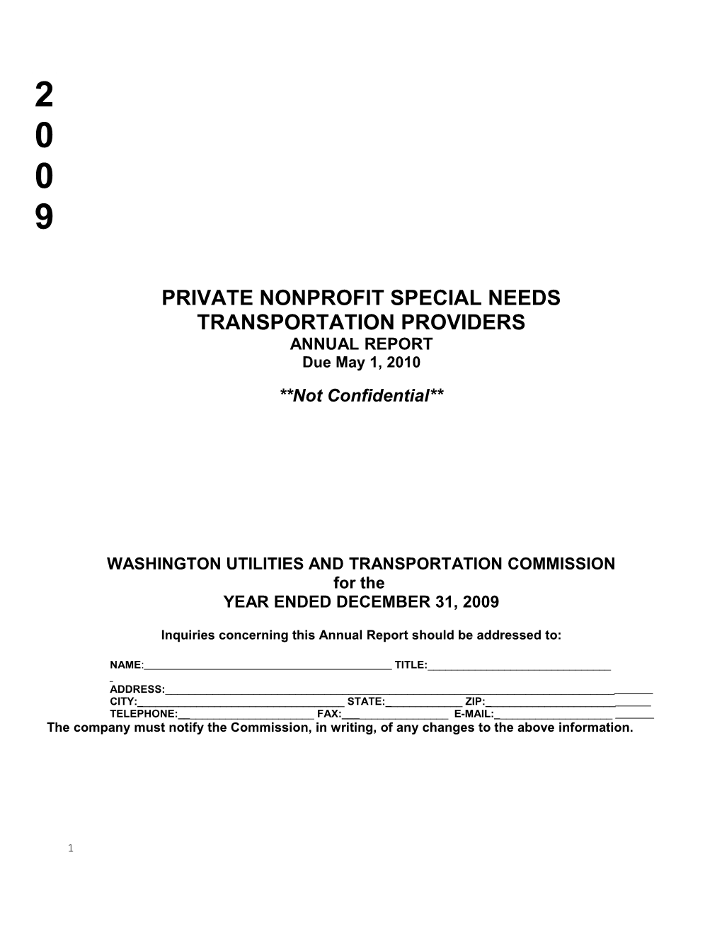 Annual Report Form - Non-Profit Buses - 2009