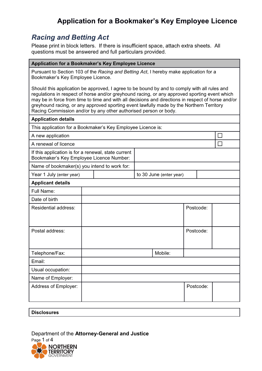 Application for a Bookmaker S Key Employee Licence