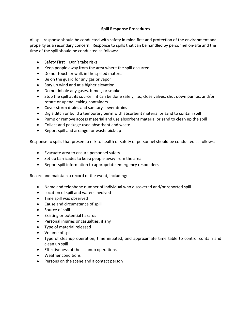 Spill Response Procedures