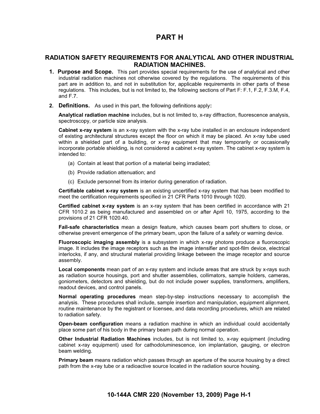 RADIATION SAFETY REQUIREMENTS for Analytical and OTHER INDUSTRIAL RADIATION MACHINES