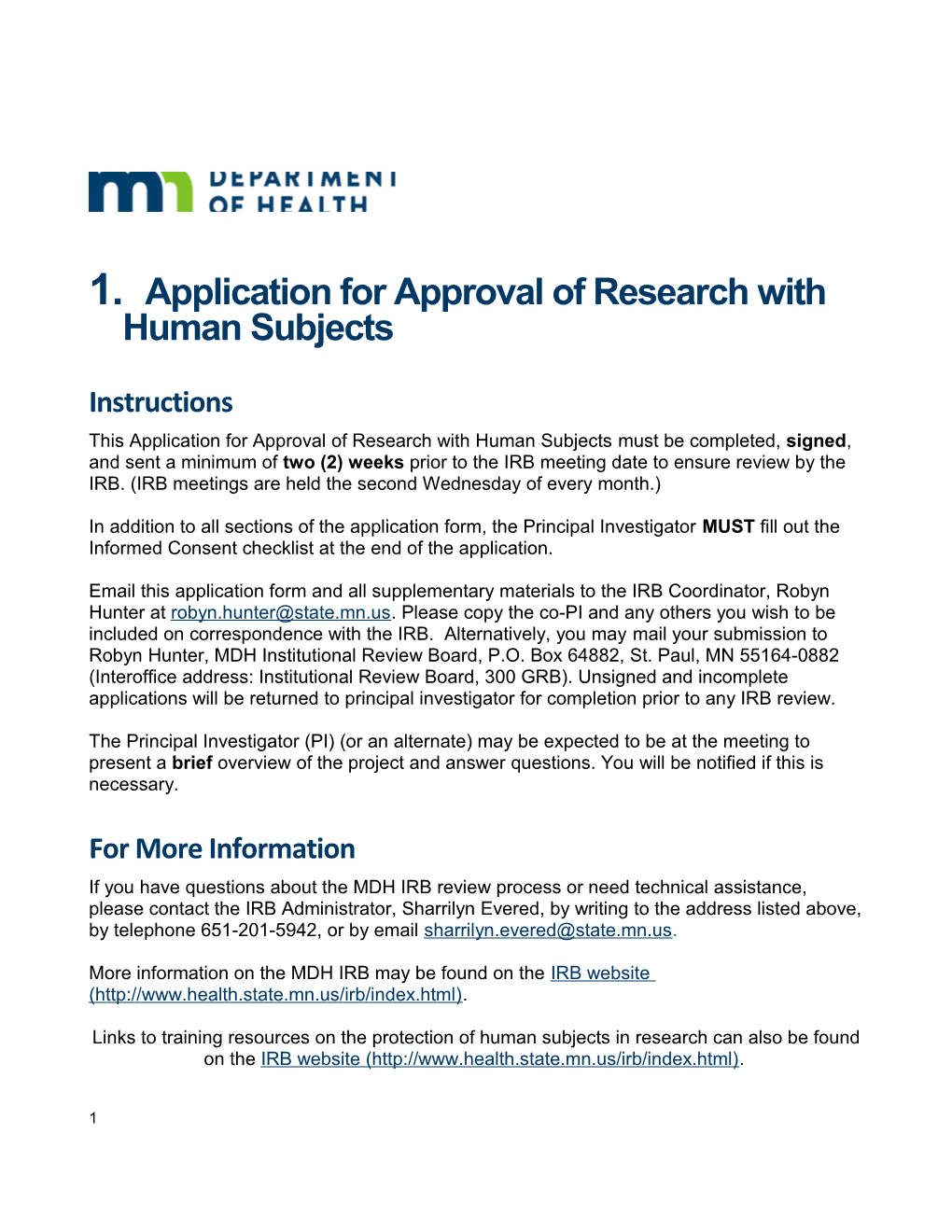Application for Approval of Research with Human Subjects