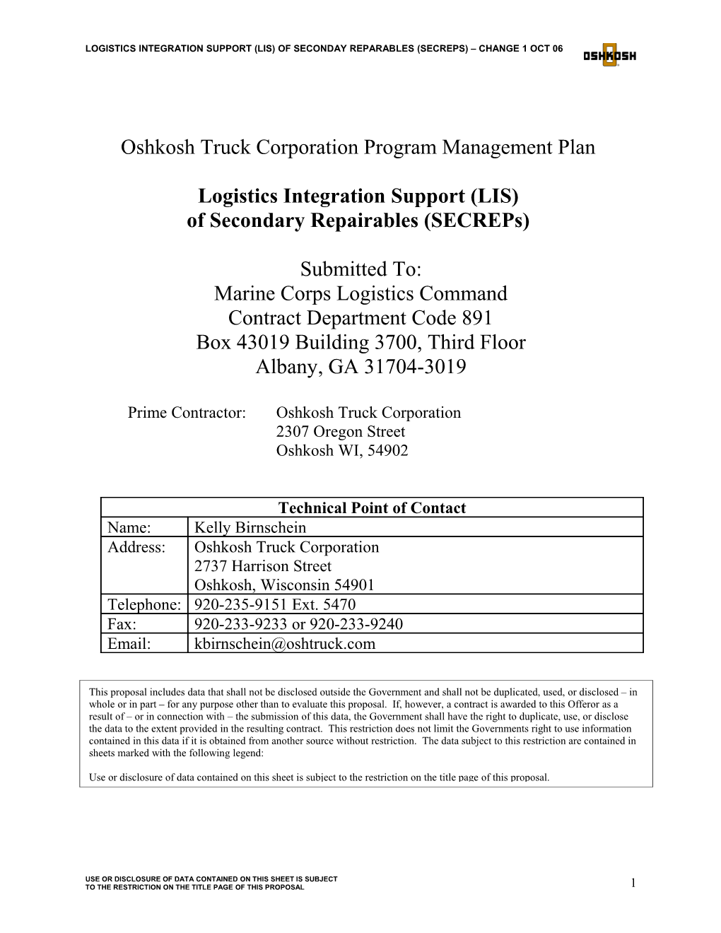 Oshkosh Truck Corporation Program Management Plan
