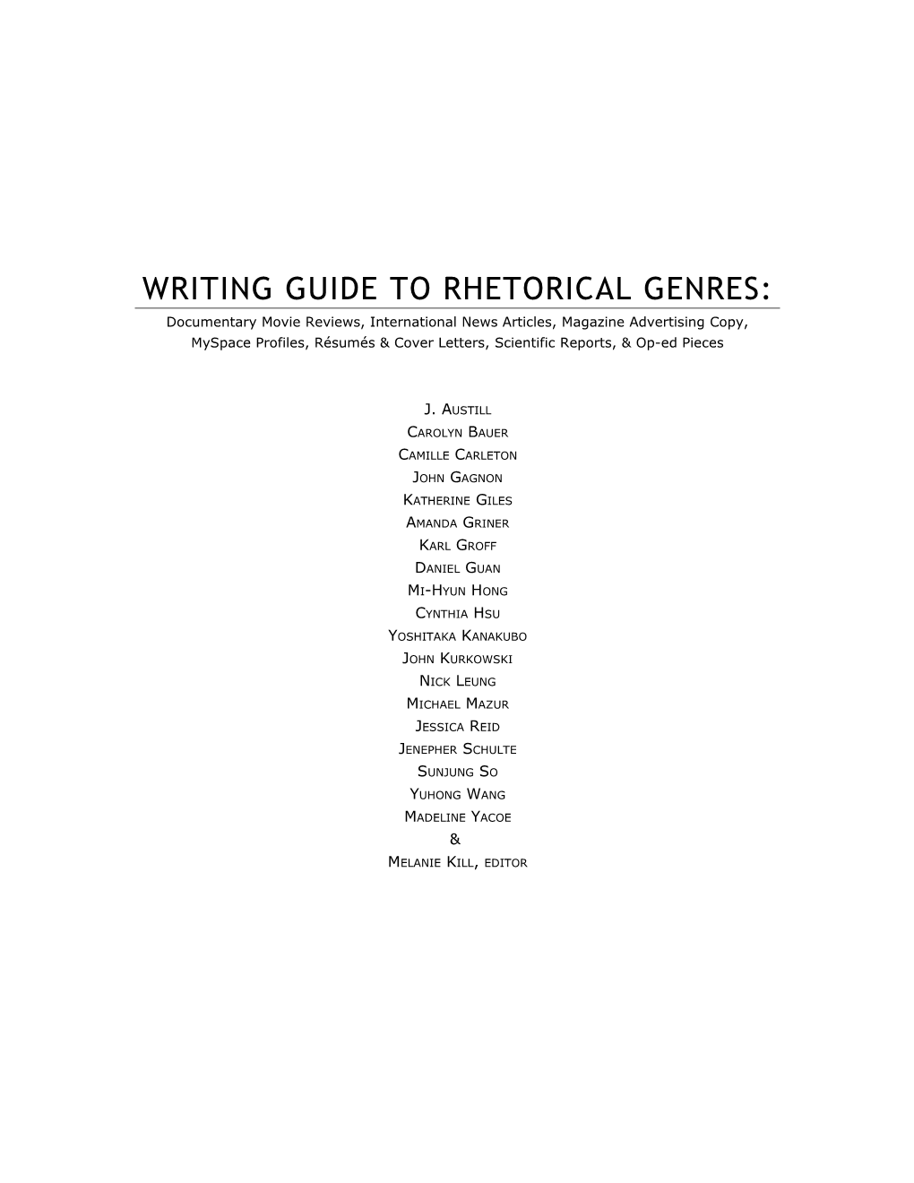 Writing Guide to Rhetorical Genres