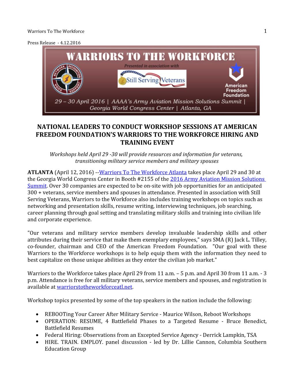 Warriors to the Workforce 1