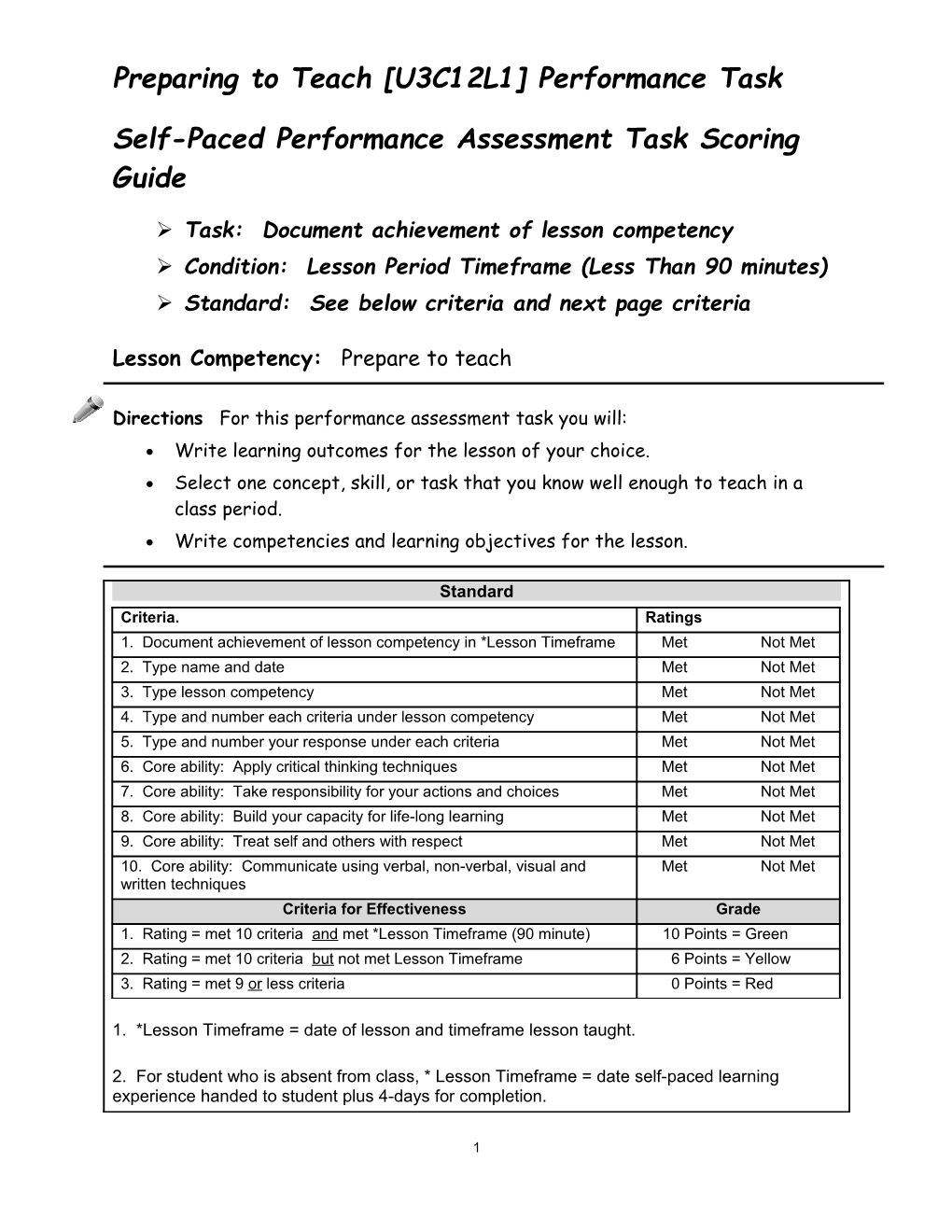 Preparing to Teach U3C12L1 Performance Task