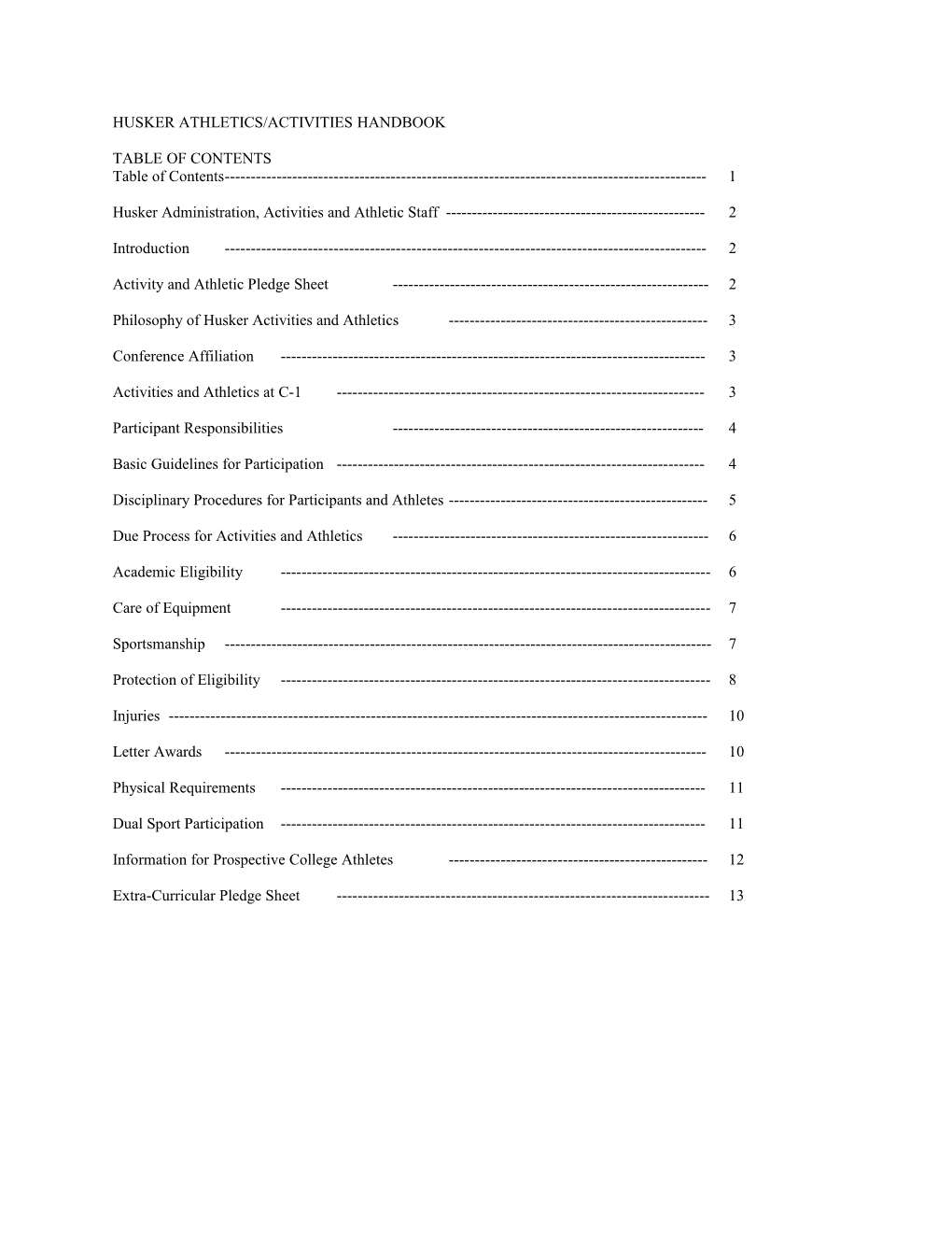 Husker Athletics/Activities Handbook