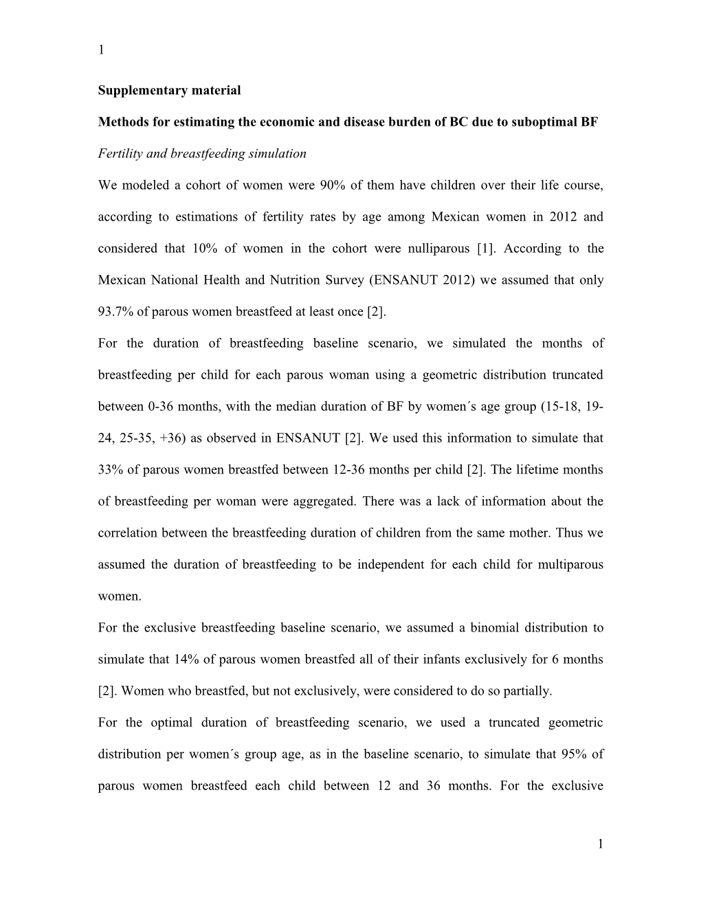 Methods for Estimating the Economic and Disease Burden of BC Due to Suboptimal BF