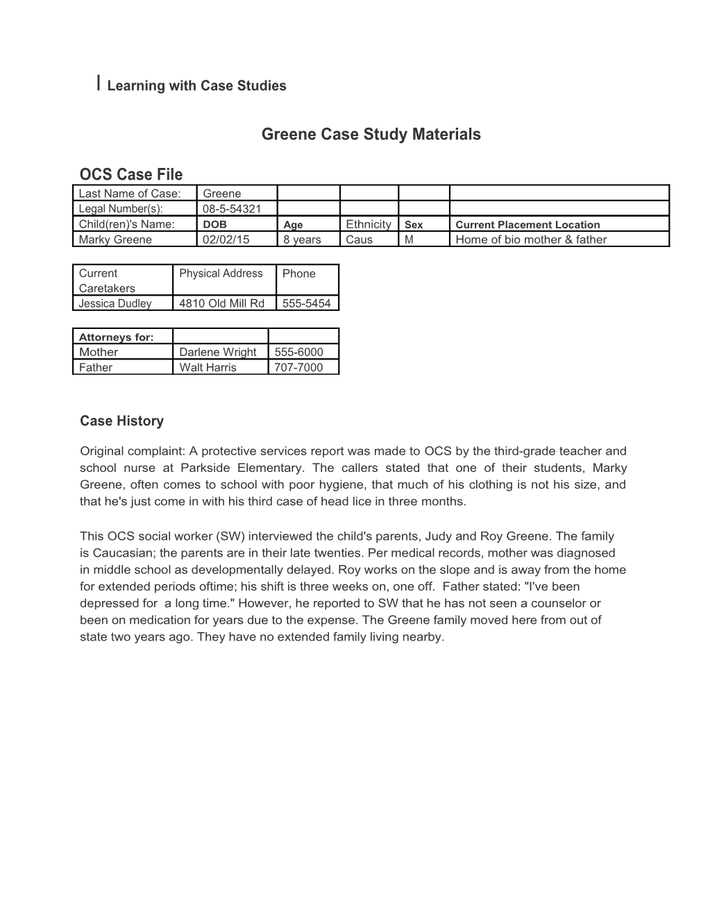 Greene Case Study Materials