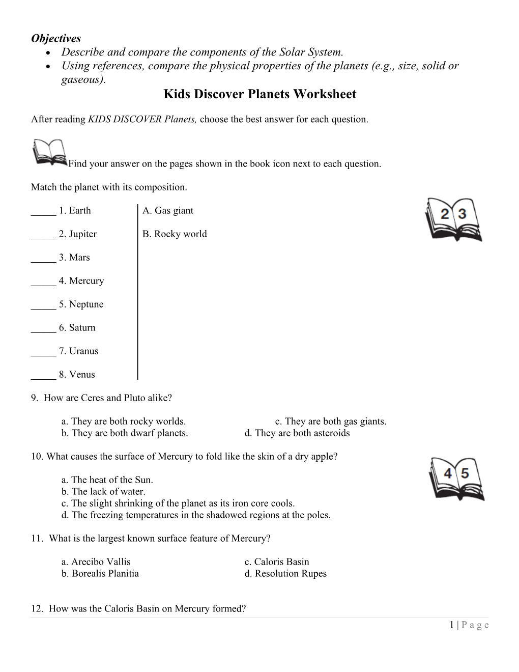 Kids Discover Planets Worksheet
