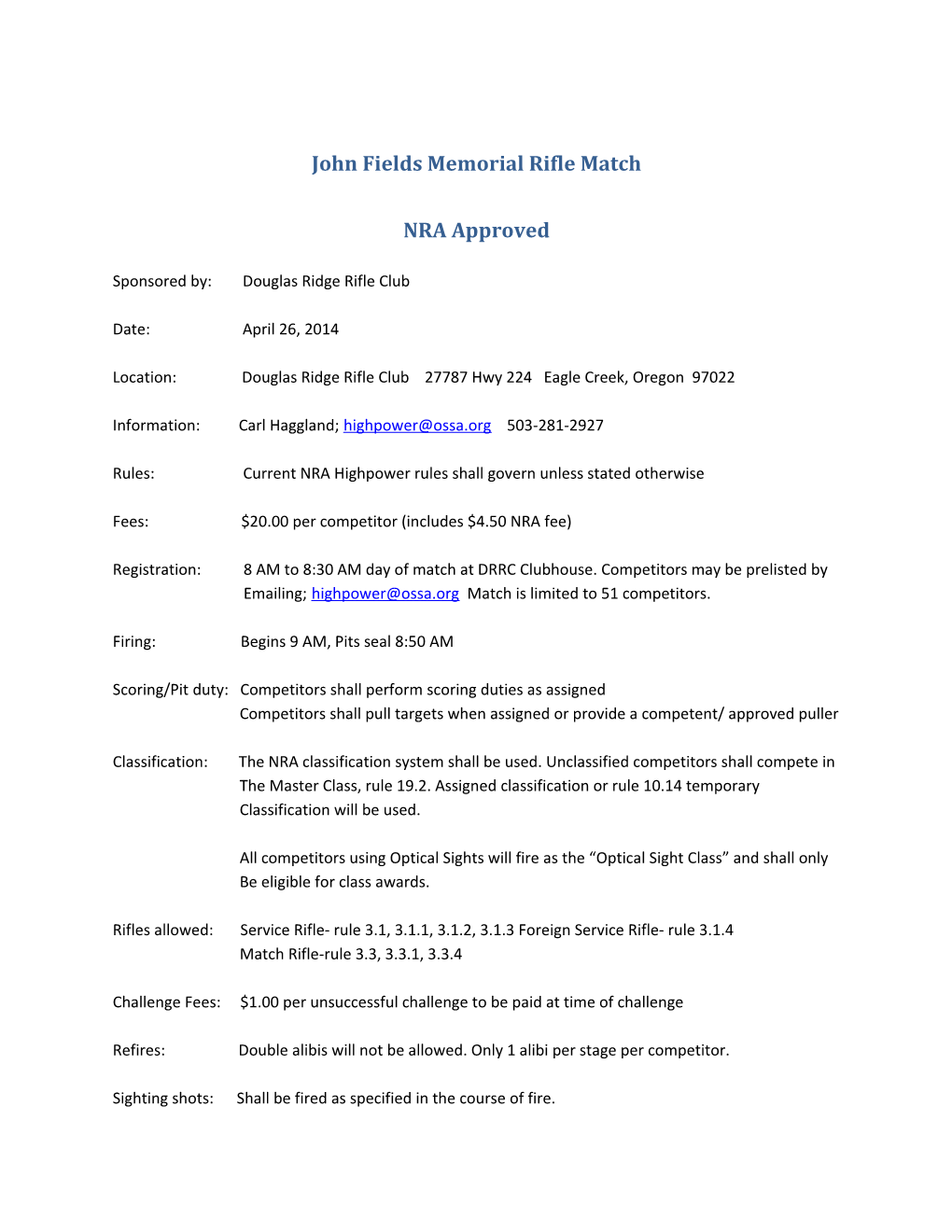 John Fields Memorial Rifle Match