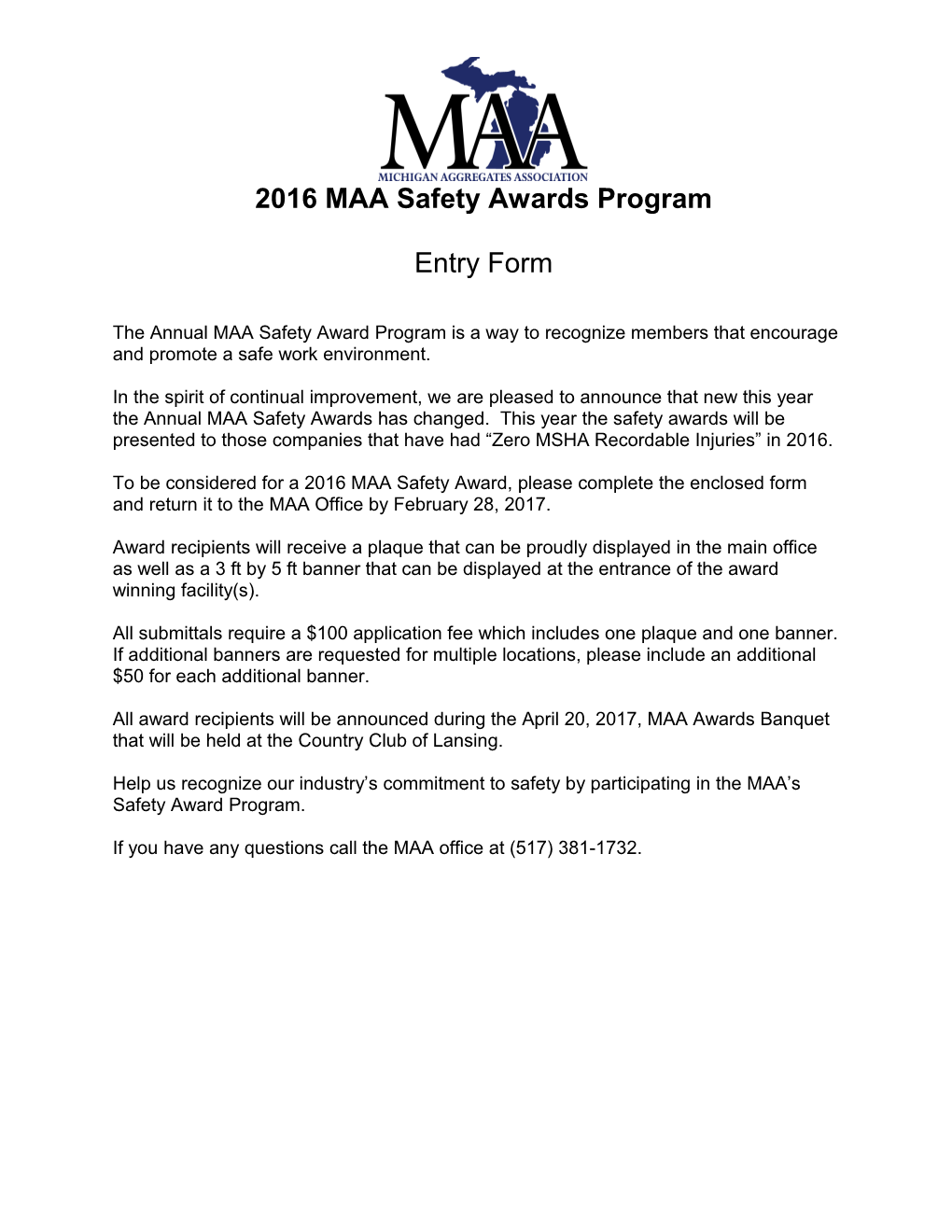 2016MAA Safety Awards Program