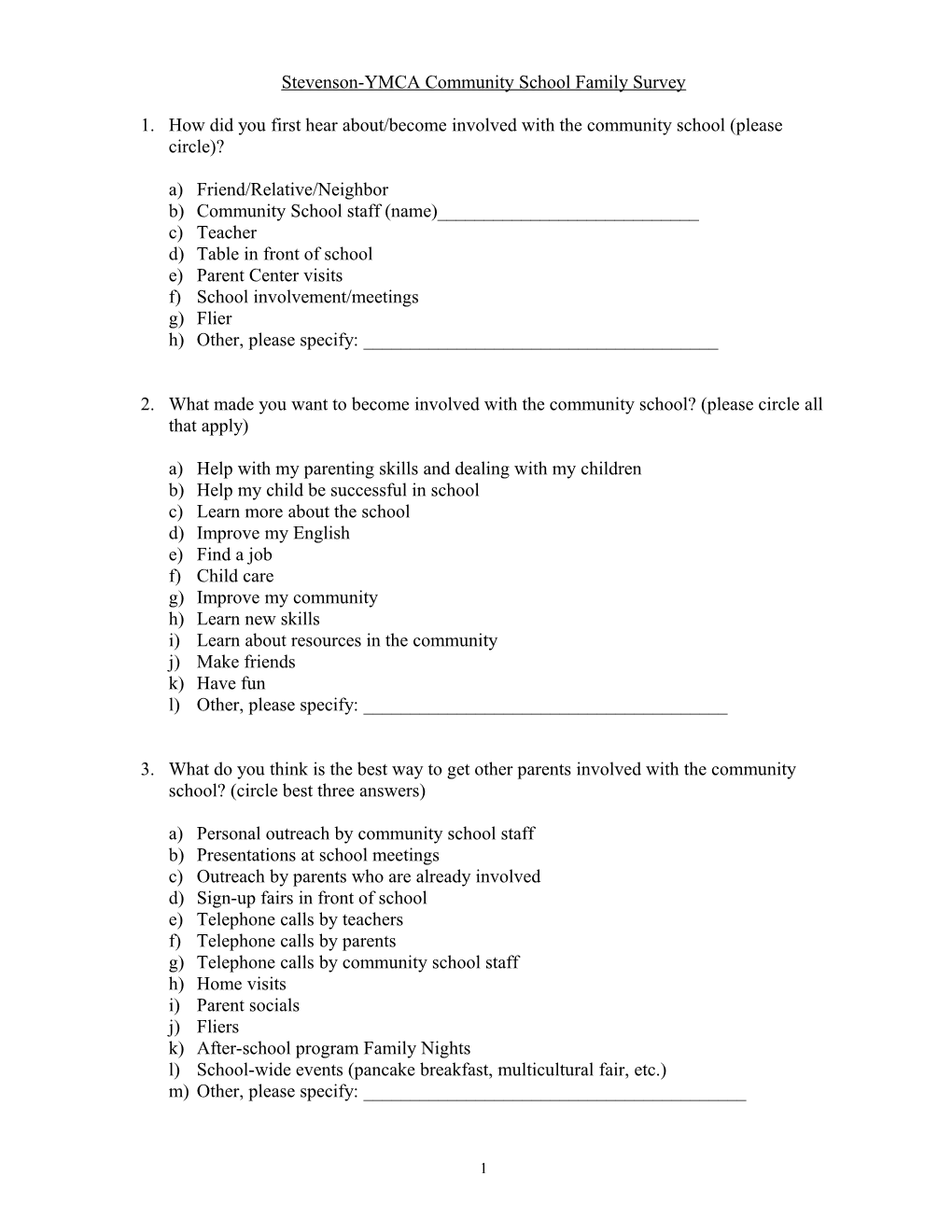 Stevenson-Ymcacommunityschool Family Survey