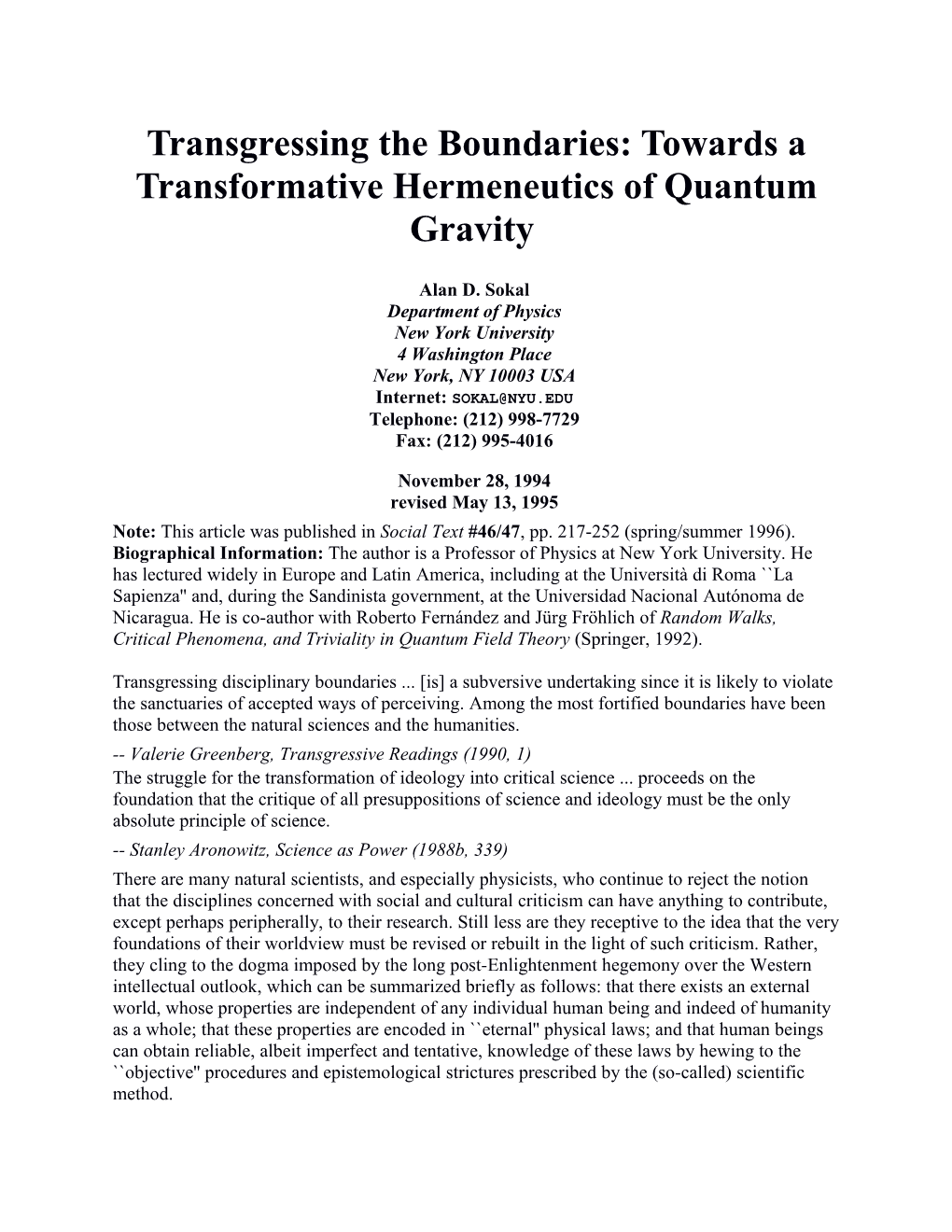 Transgressing the Boundaries: Towards a Transformative Hermeneutics of Quantum Gravity