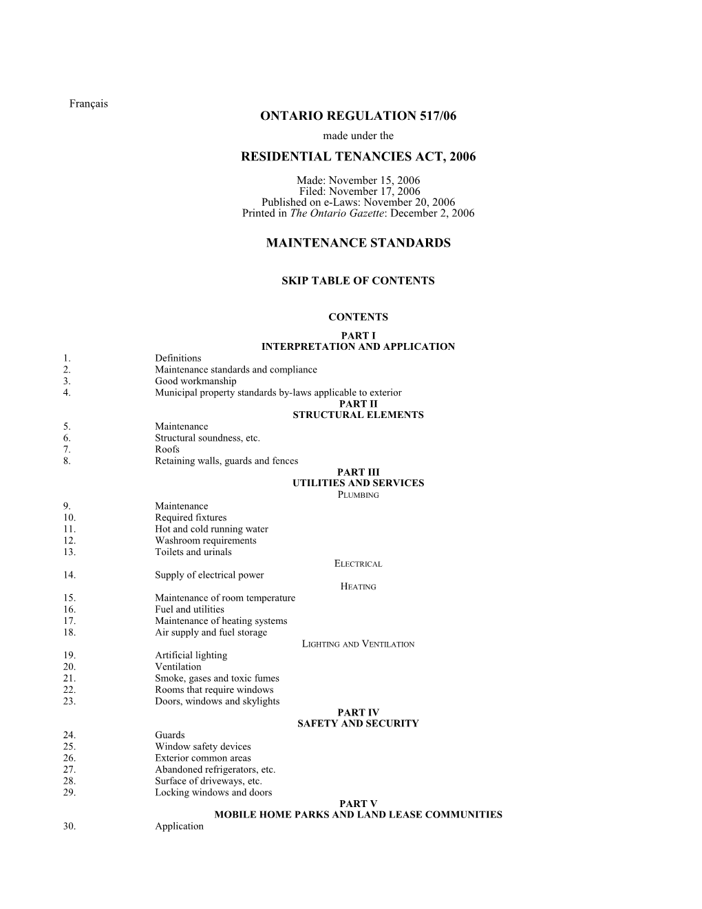 RESIDENTIAL TENANCIES ACT, 2006 - O. Reg. 517/06