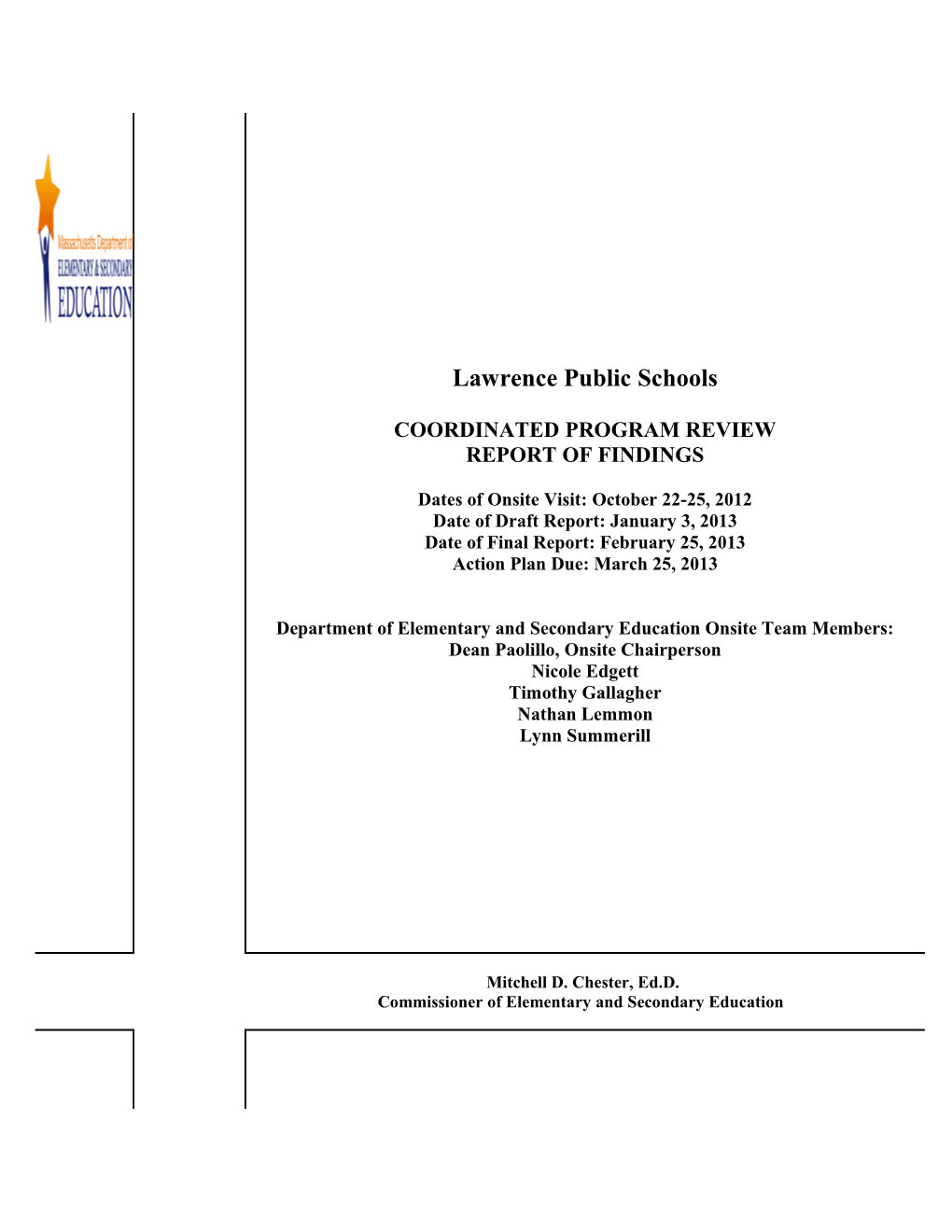Lawrence Public Schools CPR Final Report 2013