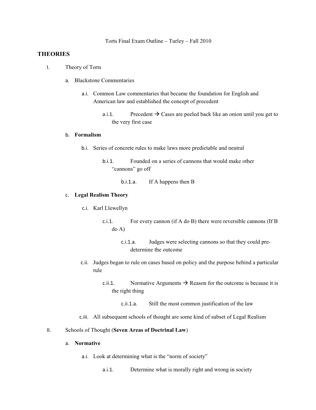 Torts Final Exam Outline Turley Fall 2010