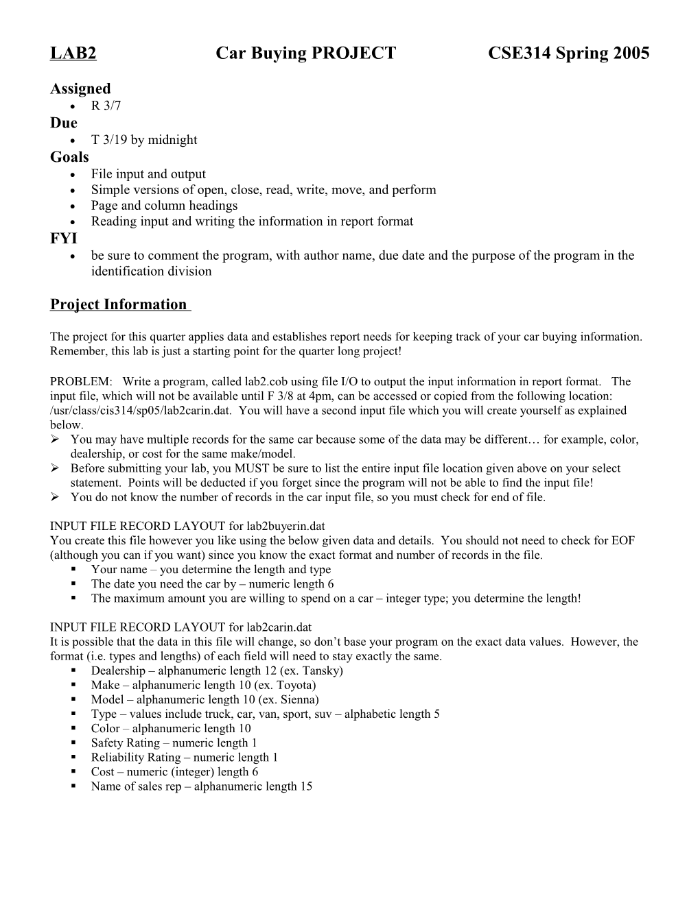 LAB2 Car Buying PROJECT CSE314 Spring 2005