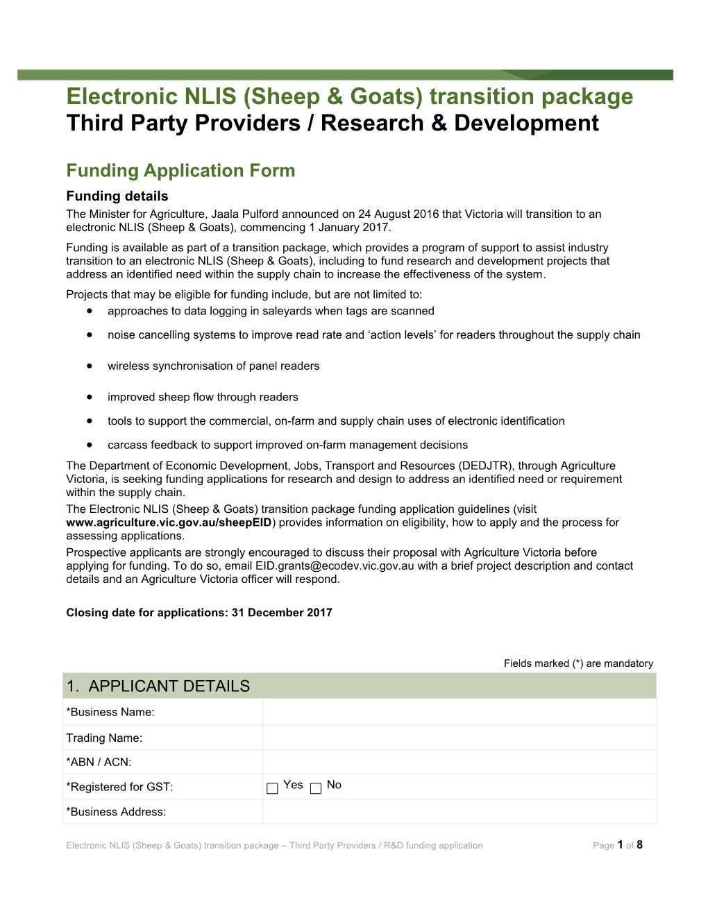 Electronicnlis (Sheep & Goats) Transition Package Third Party Providers / Research