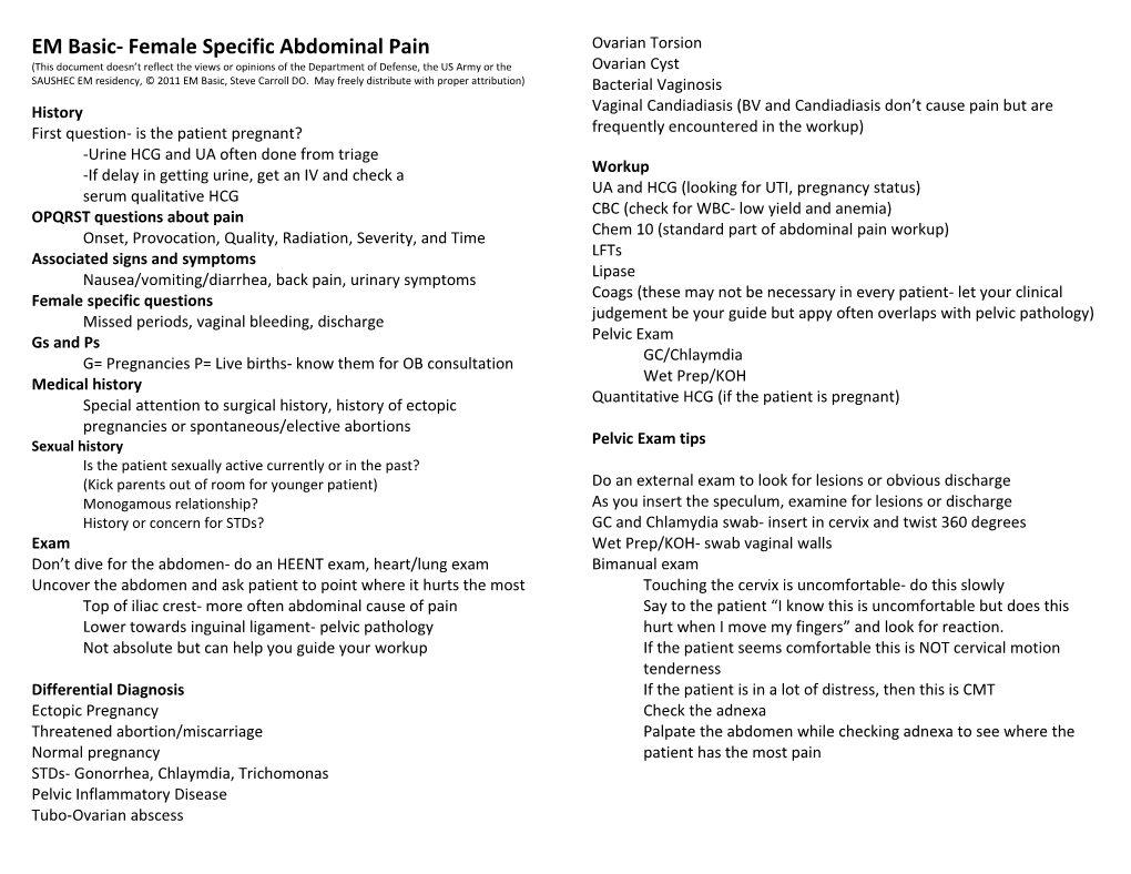 EM Basic- Female Specific Abdominal Pain
