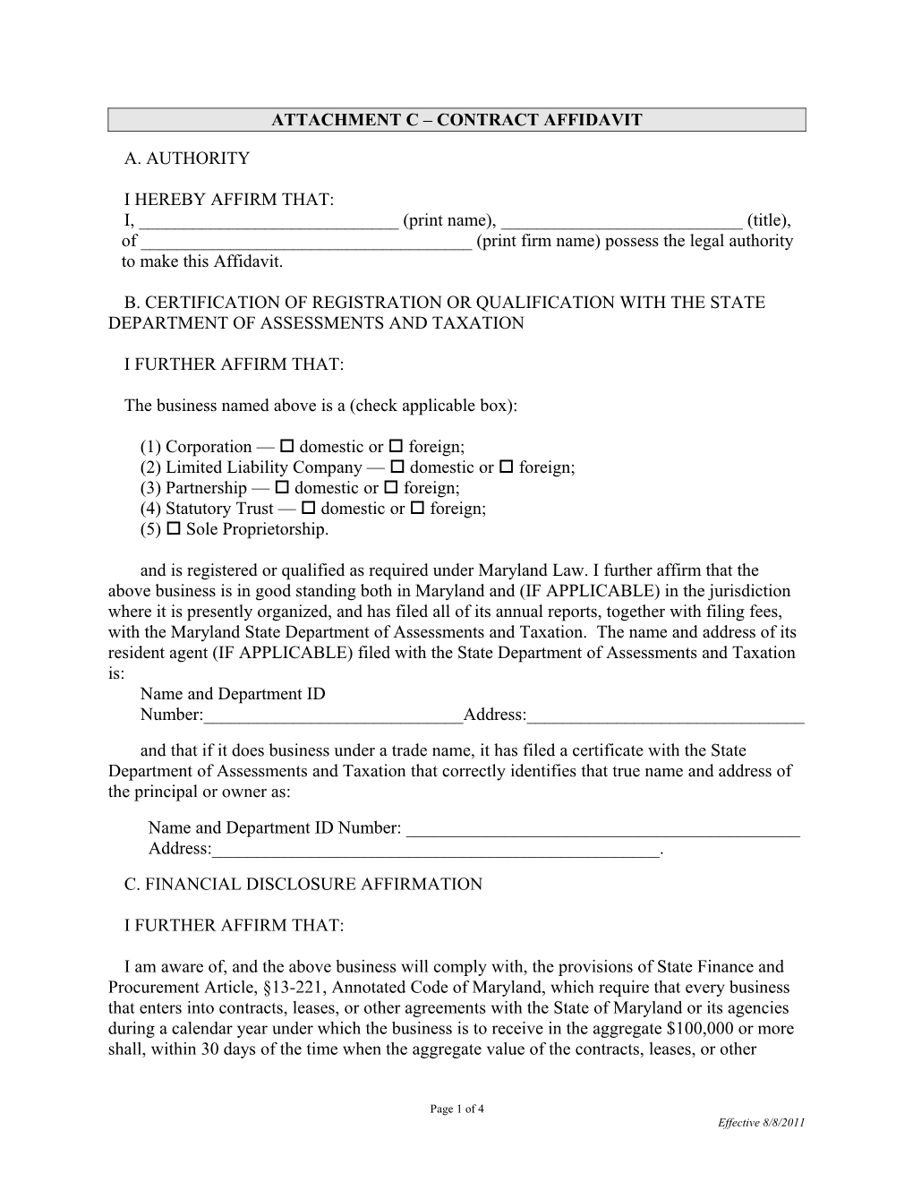 ATTACHMENT C - Contract Affidavit