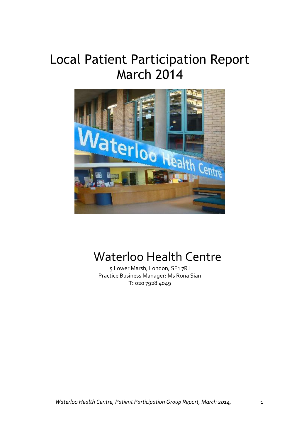 Local Patient Participation Report March 2014