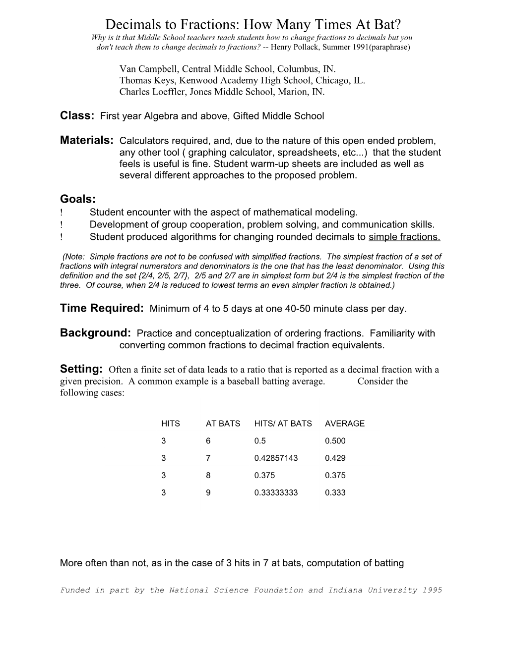 Decimals to Fractions: How Many Times at Bat