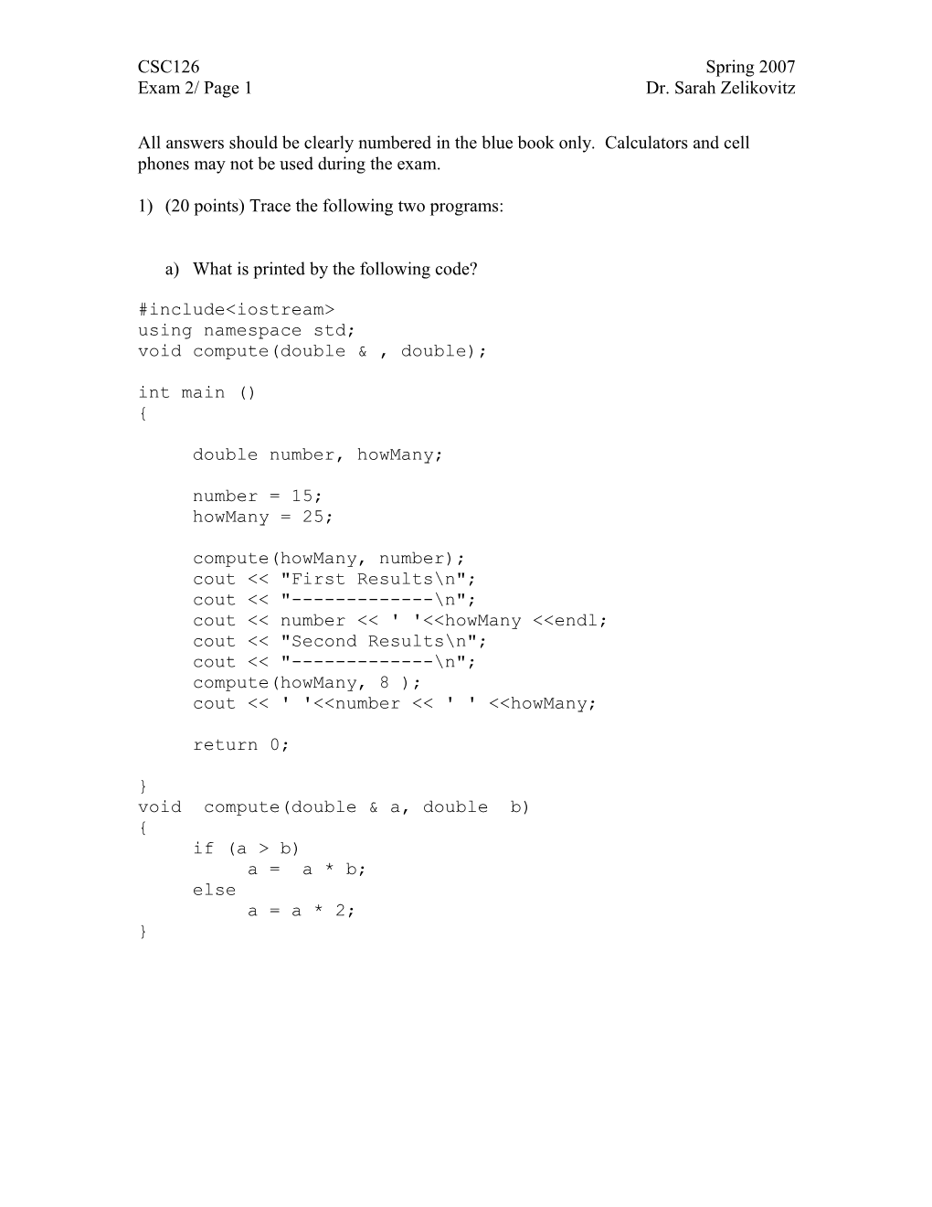 Exam 2/ Page 1Dr. Sarah Zelikovitz