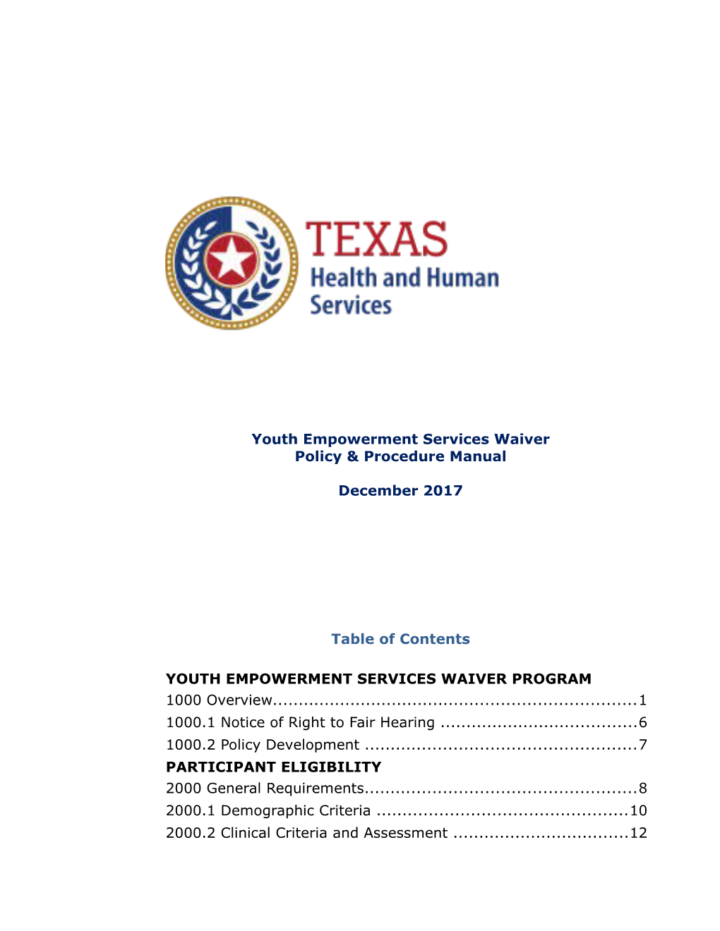 Dshs Yes Waiver Policy Manual