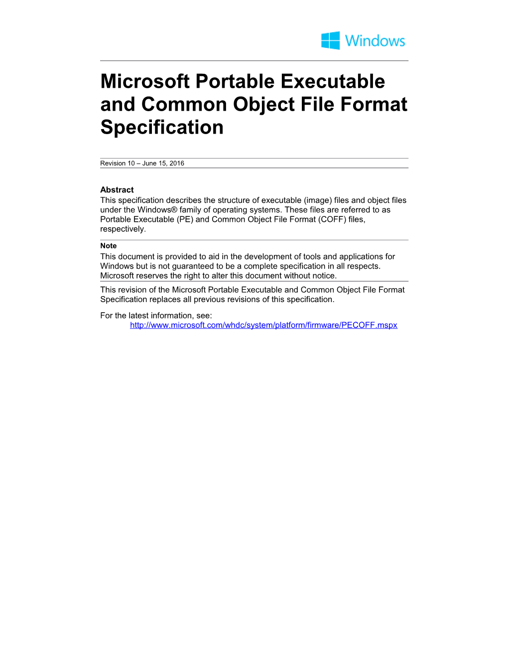 Microsoft Portable Executable and Common Object File Format Specification - 1
